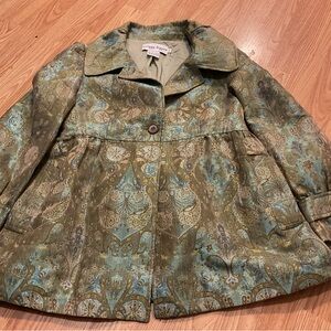 DIZZY LIZZIE GORGEOUS BROCADE DINNER JACKET BLUE GREEN PAISLEY S. 38”C29L